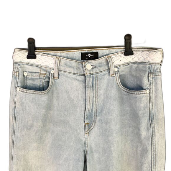 7 For All Mankind High Waist Cropped Straight Light Wash Jeans Size 30 - Picture 4 of 11